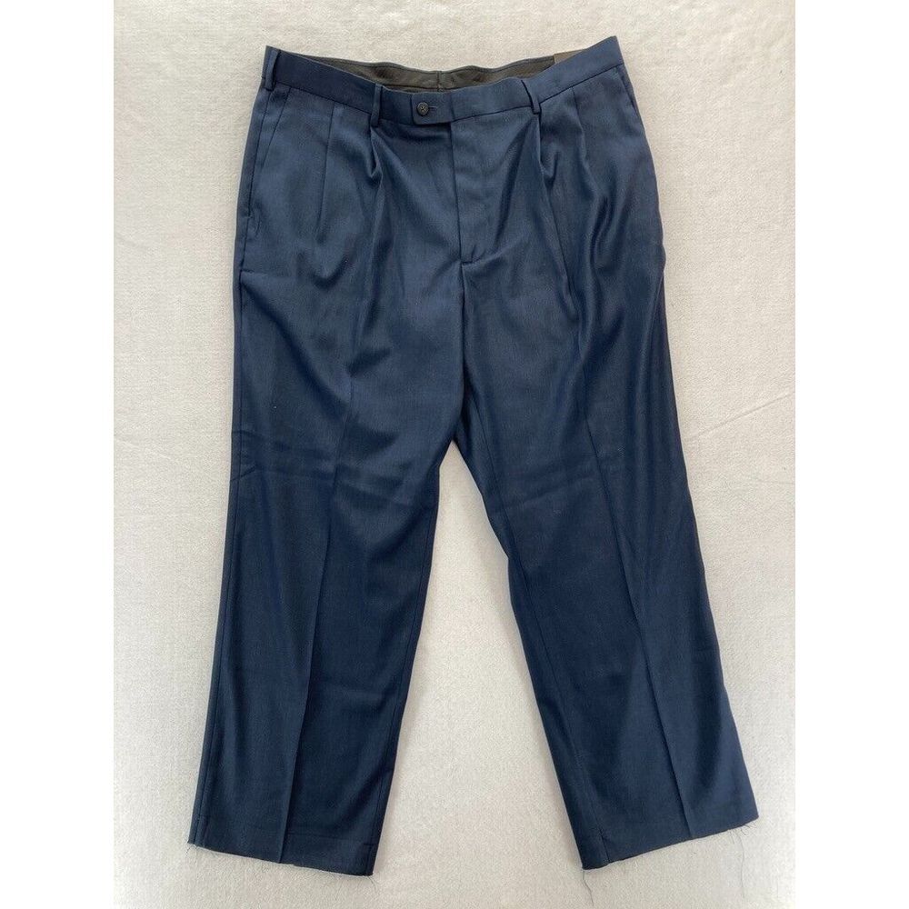AXIST No‎ Iron Dress Pants Mens 40x30 Navy Blue Pleated Straight Leg Mid Rise